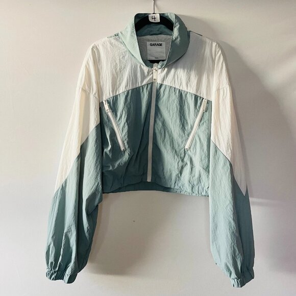 Garage Womens Mint Green & White Colorblock Windbreaker Cropped Jacket Size XL - Picture 1 of 8